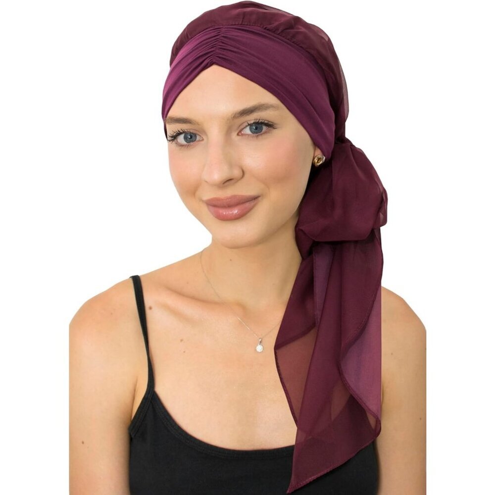 Women’s Plum Solid Scarf Skull Cap Chemo Headwear Hair Loss Turban